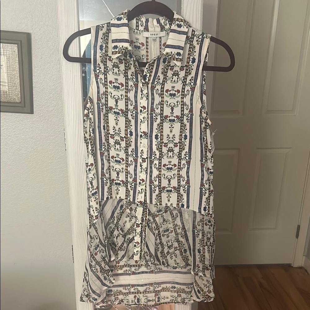 Ro & De Floral Striped Sleeveless Blouse - Blue and White